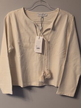 Something Navy Cream Tassel Tie Knit Top